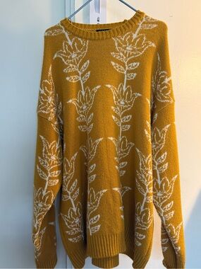 Mustard Floral Knit Sweater - Men